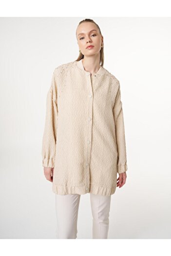 Kayra Stone Embroidered Seersucker Jacket Cream