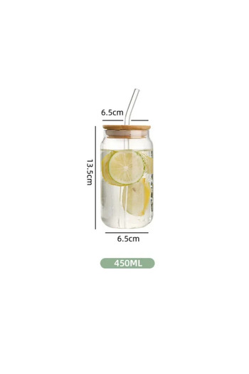 Choice4 401-500ml 450ML Glass Straw Cup with Dustproof Wooden Lid Heat-resisting Transparent Glass Bottle Br