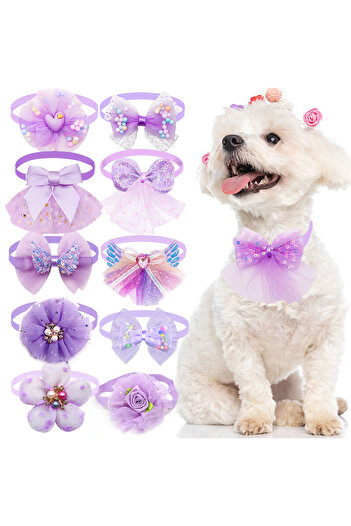 Choice as the picture shows 10pcs Pet Dog Bow Collar Adjustable Dog Cat Bows Collar Lace Bling Necktie for