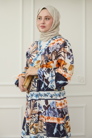 InStyle Navy Blue Bolero Floral Viscose Suit