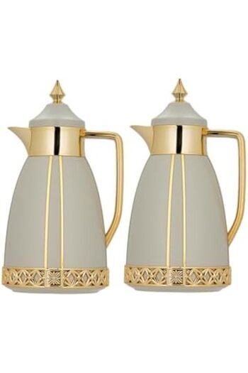 ALSAIF Coffee And Tea Vaccum Flask Set In Grey/gold / Leak-proof And Keeps Drinks Hot 1.0/1.0 Liter
