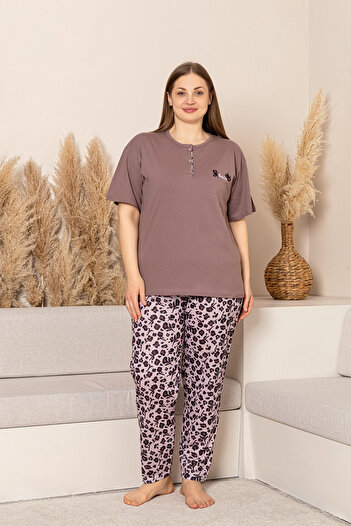 nisaNCa 100% Cotton Plus Size Short Sleeve Women's Pajamas Set