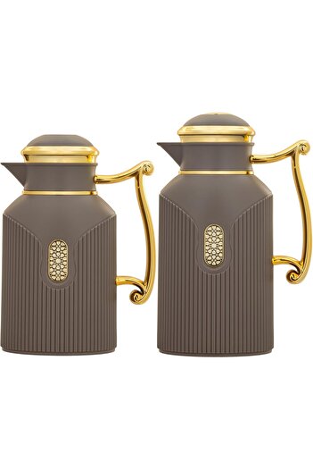 ALSAIF Deva Coffee And Tea Vaccum Flask Set In Brown/gold / Leak-proof And Keeps Drinks Hot 1.0/0.7 Liter