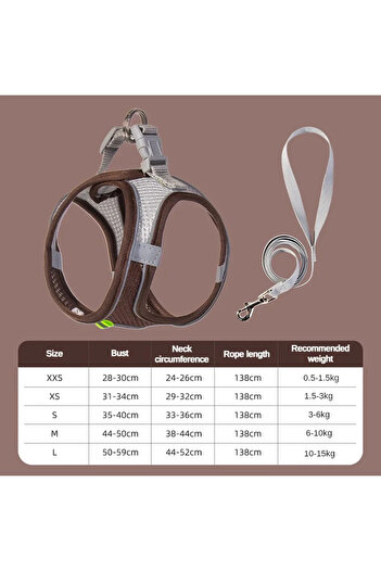 Choice XS 1.5-3 Kg Coffee Puppy Harness Set Dog Accessories Adjustable Pet Vest Dogs French Bulldog Chihuah
