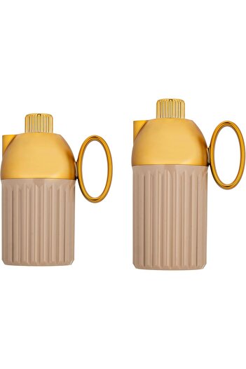 ALSAIF Coffee And Tea Vaccum Flask Set In Brown/gold / Leak-proof And Keeps Drinks Hot 1.0/0.7 Liter