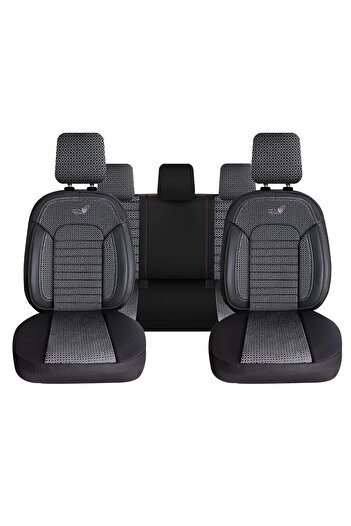Panda Belek Car Seat Cover Set, With Zippers For Folding Bench, Dark Gray Black, 11 Pieces