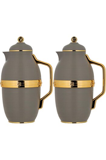 ALSAIF Deva Coffee And Tea Vaccum Flask Set In Grey/gold / Leak-proof And Keeps Drinks Hot 1.0/0.7 Liter
