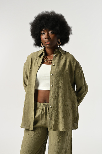 Orfeo Negro Women's Button Detailled Crinkle Fabric Solid Color Shirt