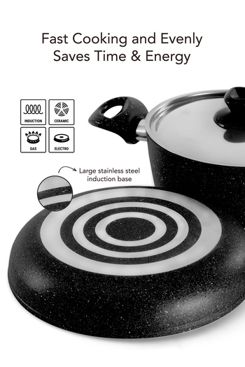 GRANDİ Titanium 10-piece Set Coated Pots And Pans Stainless Steel Lids - Black 18-20-22-26 26 26
