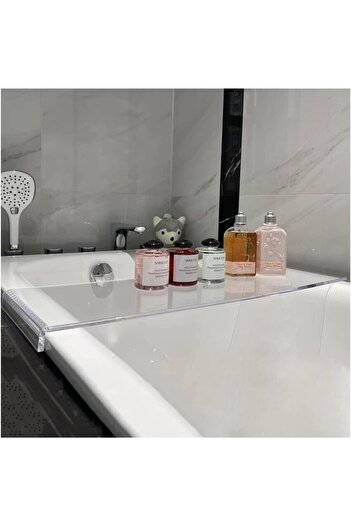 Generic Clear Acrylic Bathtub Caddy Tray - 75x25cm Multi-Surface Organizer for Bathroom & Vanity Storage