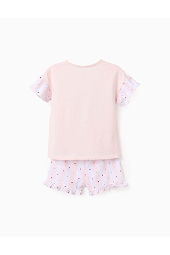 Ziddy Cotton Pyjama with Ruffles and Motif for Girls, Pink/White