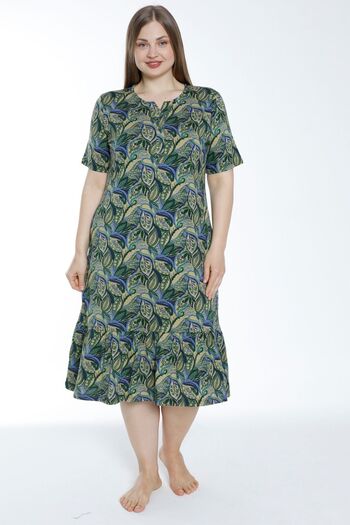İntensive Plus Size Cotton Short Sleeve Dress with Buttons and PocKets
