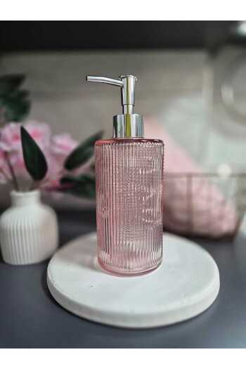 Lider MAGNESİA Leader Magnesia Glass Strip Patterned Liquid Soap Dispenser Pink 500ml