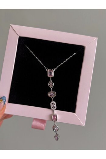 h&b design jewel Pink Colored Baguette Stone Necklace