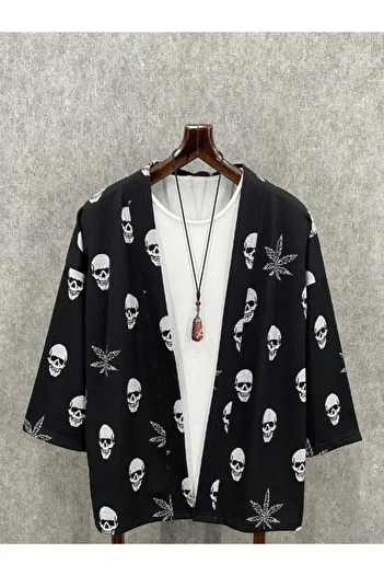 FıttingRoom Oversize Bohemian Skull Patterned Kimono