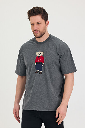 Tarz Cool Bisiklet Yaka Oversize Ayıcık Baskılı Salaş Unisex T-Shirt