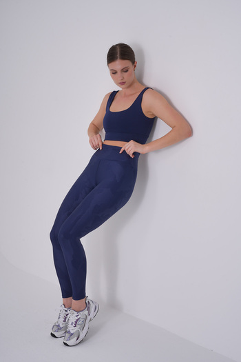 4upower Camouflage Leather Look Leggings Navy Blue