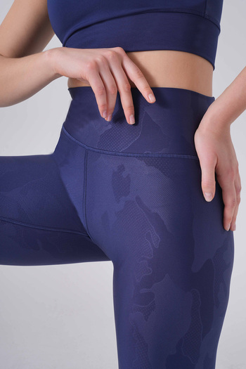 4upower Camouflage Leather Look Leggings Navy Blue