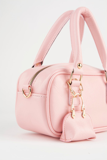 Vivaq Women's Tulip Candy Pink Bag with Charm Detail, Patent Leather, Zipper Closure, Handbag and Shoulder Bag
