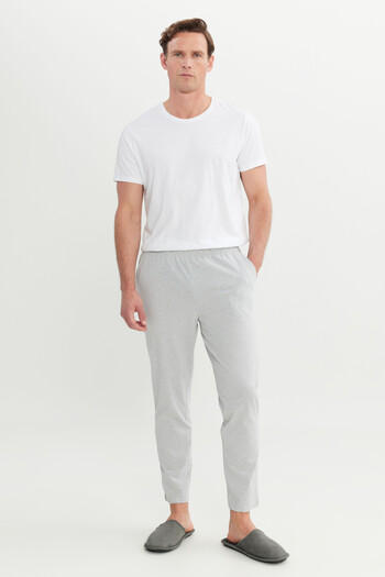 AC&Co / Altınyıldız Classics Men's Gray Melange Cotton Standard Fit Regular Fit Sleepwear Bottoms with Elastic Waist Pockets