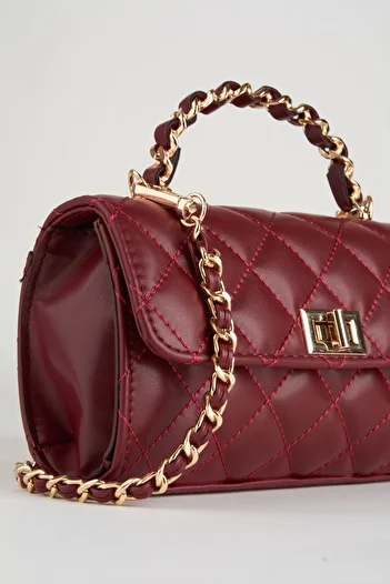 Vivaq Women's Tiny Burgundy Quilted Mini Size Strap Snap Closure Handbag and Shoulder Bag