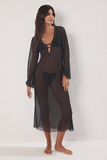 Trendyol Collection Black Maxi Woven Beach Dress Tbess25El00116