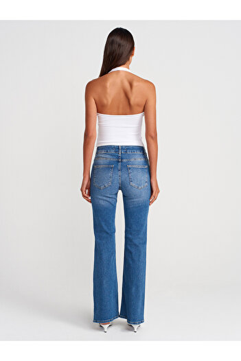 Dilvin Pantaloni de denim albaștri Bootcut - 71971 Curea groasă