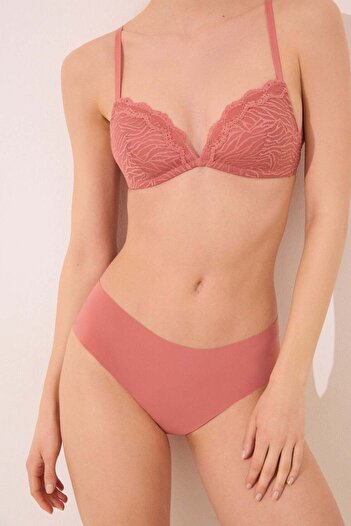 Women'secret Brazilian wide panty in microfibre and pink lace