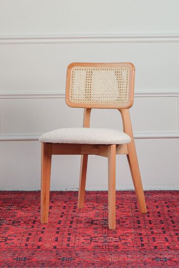 Woodenbend Mirla Ahşap Hazeranlı Sandalye Naturel Renk 2’li Set Modern Yemek Odası Sandalyesi
