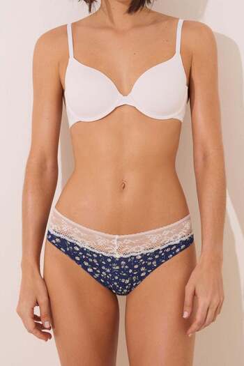 Women'secret Classic cotton print and white lace panty
