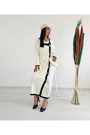 6 butik altı üstü butik Düğmeli Yaka Detay Triko Elbise