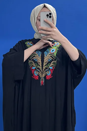SaklıButik Sima Color Neck Embroidered Dress Sk-8404