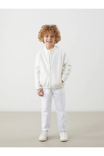 LC Waikiki Lcw Kids Ecru Basic Boy's Zip-Up Sweatshirt