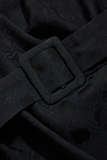 W Collection SİYAH MİDİ JAKARLI ELBİSE