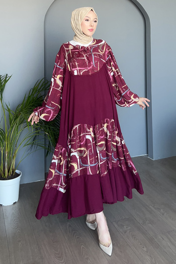 SaklıButik Garnili Salaş Dress - Line Print Sk-8473