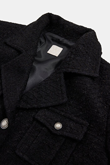 W Collection SİYAH DÜĞMELİ POLYESTER AKRİLİK CEKET