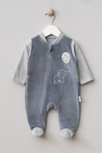 Bebitof Cute Balloon Elephant Patterned Cotton Velvet Jumpsuit