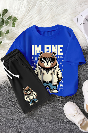 MYADA New Season Fine Written Cool Teddy Bear Printed 2-Piece Children's Set 22515