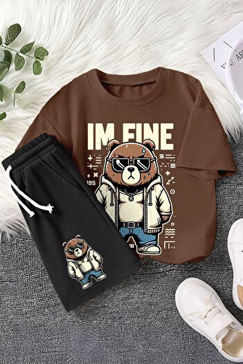 MYADA New Season Fine Written Cool Teddy Bear Printed 2-Piece Children's Set 22515