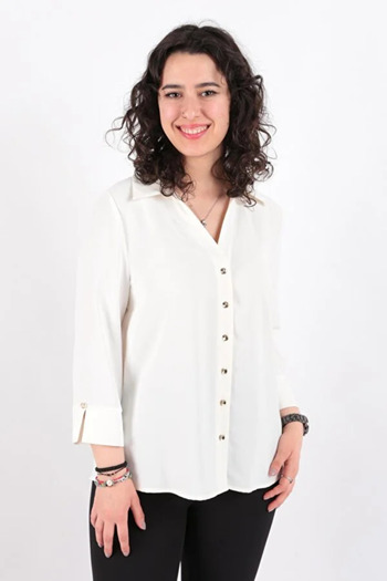 AYHAN Three-Quarter Sleeve Double-Breasted Collar Buttoned Crepe Blouse