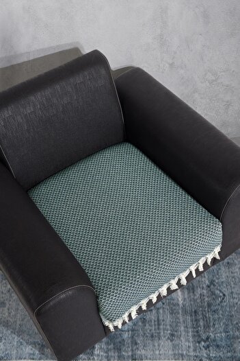 LADYNİL Fringed Seat Cover Covering the Seat 100% Cotton |   Armchair Cover Sofa Shawl 70X95 cm Green