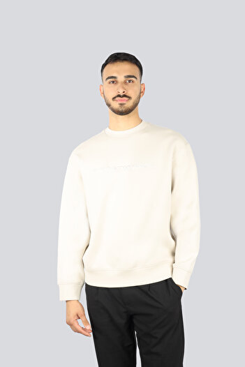 Emporio Armani Men's Woven Fabric Regular Fit Round Neck Long Sleeve Silver Sweatshirt Em 001126   Af10013-U1098