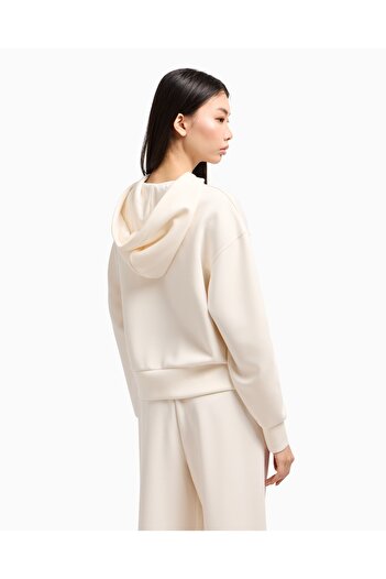 Armani Exchange Women's Regular Fit Hooded Collar Elastic Waist Long Sleeve Cream Sweatshirt Xw 000505   Af12819-U1003