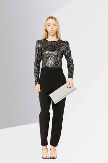 Michael Kors Women Sequined Long Sleeve Jumpsuit, Black