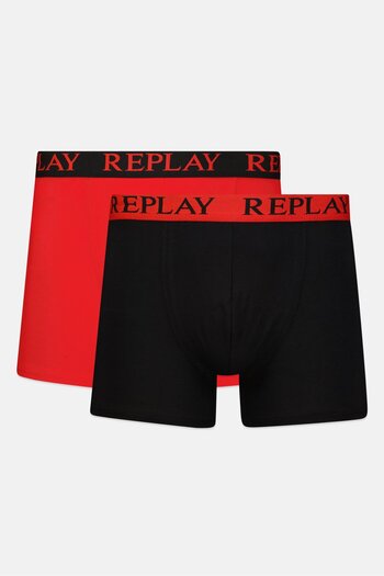 Replay سروال داخلي رجالي بشعار العلامة التجارية، عبوة من قطعتين، أسود/أحمر