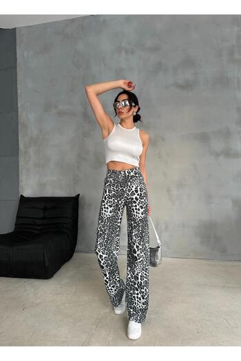 Zeo Basic Zeo Basic - Wide Leg Trousers Leopard Pattern