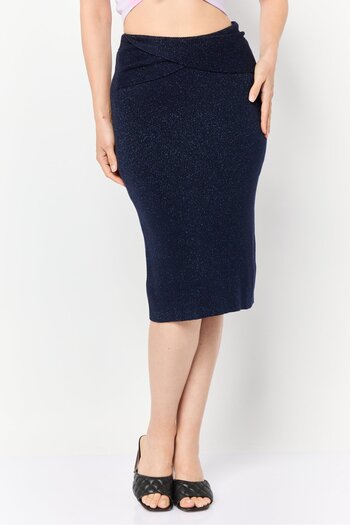 Esprit Women Metallic Midi Skirt, Navy