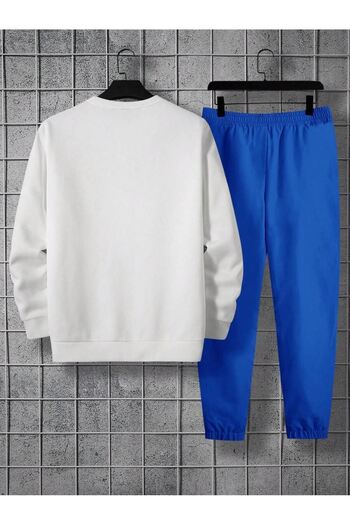 CLAYES Nasa Unkown Tracksuit Set Sweatshirt Jogger - біла сорочка з принтом Sax Blue Shirt Crew Neck