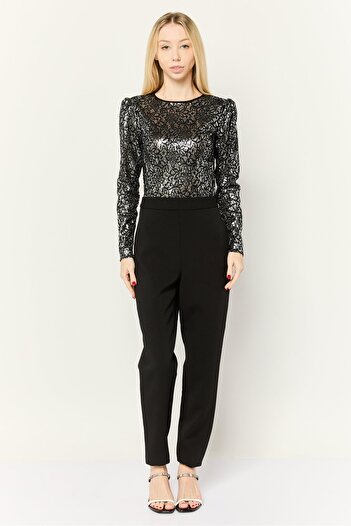 Michael Kors Women Sequined Long Sleeve Jumpsuit, Black