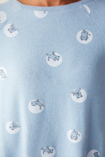 Penti Moon Yoga Baskılı Sweatshirt Mavi Pijama Üstü